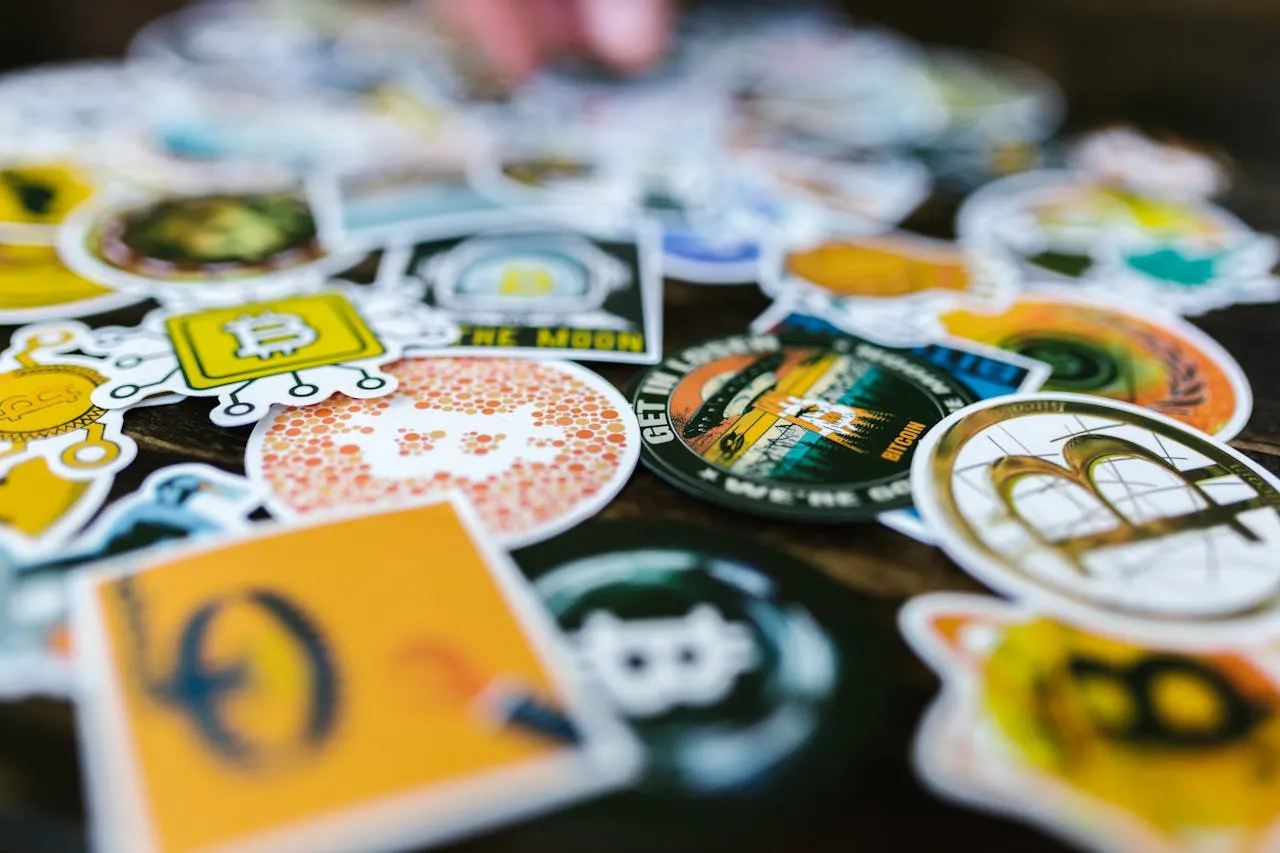 Pile of colorful custom die-cut vinyl stickers